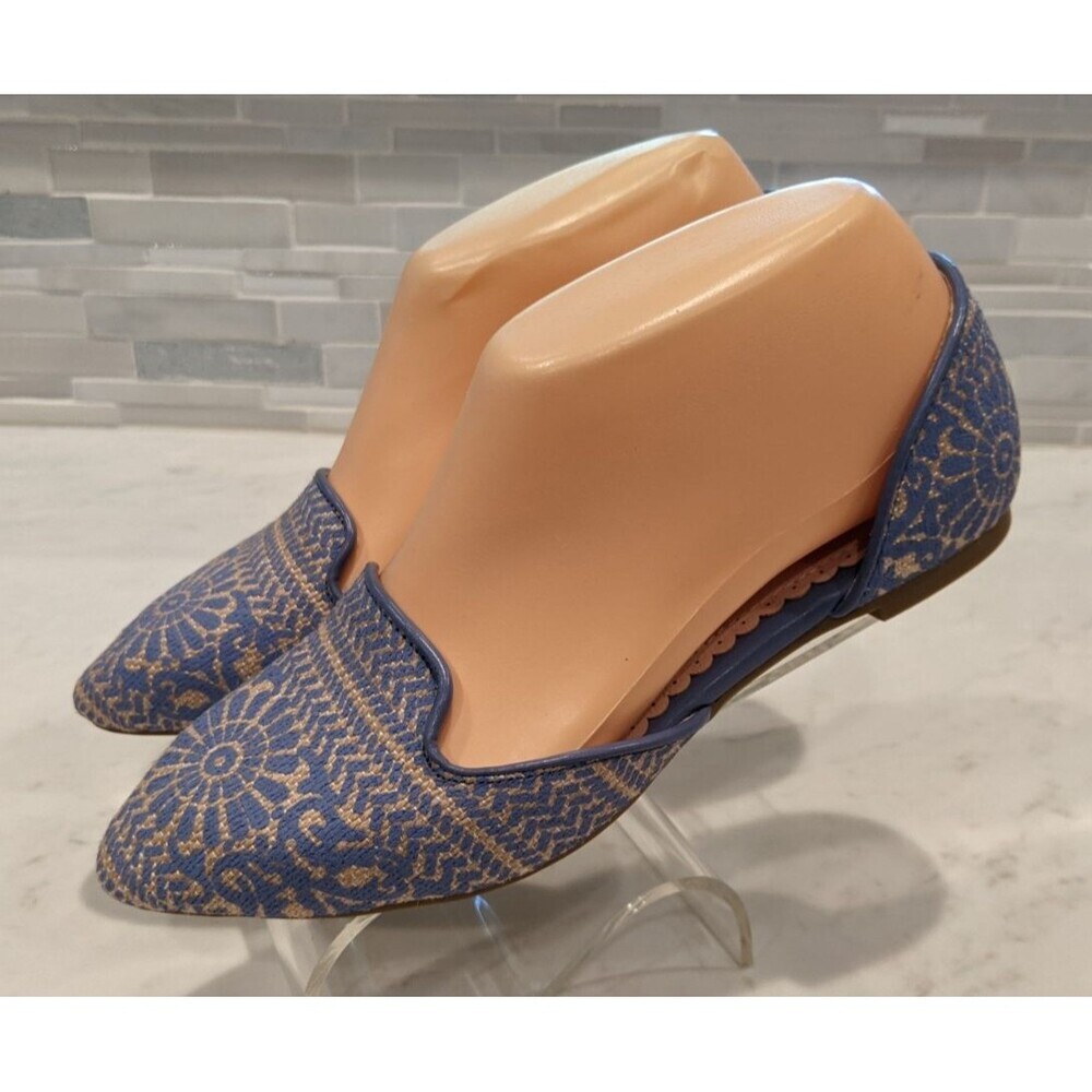SOFT SURROUNDINGS Amelia D'orsay Medallion Blue/Gold Flats Shoes Size 6 - Picture 2 of 9